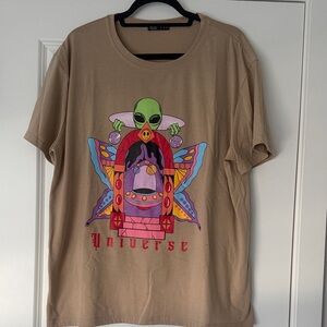 ROMWE Tan Graphic Tee with Alien Design